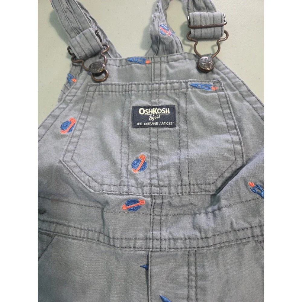 Oshkosh Baby Boys Toddler Gray Overalls Sz 18 Months Pants Bib Snaps Outer Space